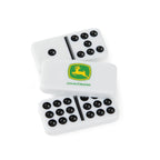 John Deere Double 9 domino tiles with black pips and John Deere logos