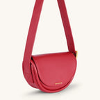 Garnet red half-moon shoulder bag with gold-tone hardware