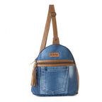 Myra Bluejean blue denim fanny pack for women S-14543 with genuine leather strap and front pocket