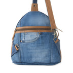 Back view of Myra Bluejean denim and genuine leather fanny pack bag S-14543