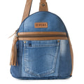 Myra Bluejean denim fanny pack S-14543 featuring blue jean front pocket and genuine leather accents from DeKalb Farmers Co-op