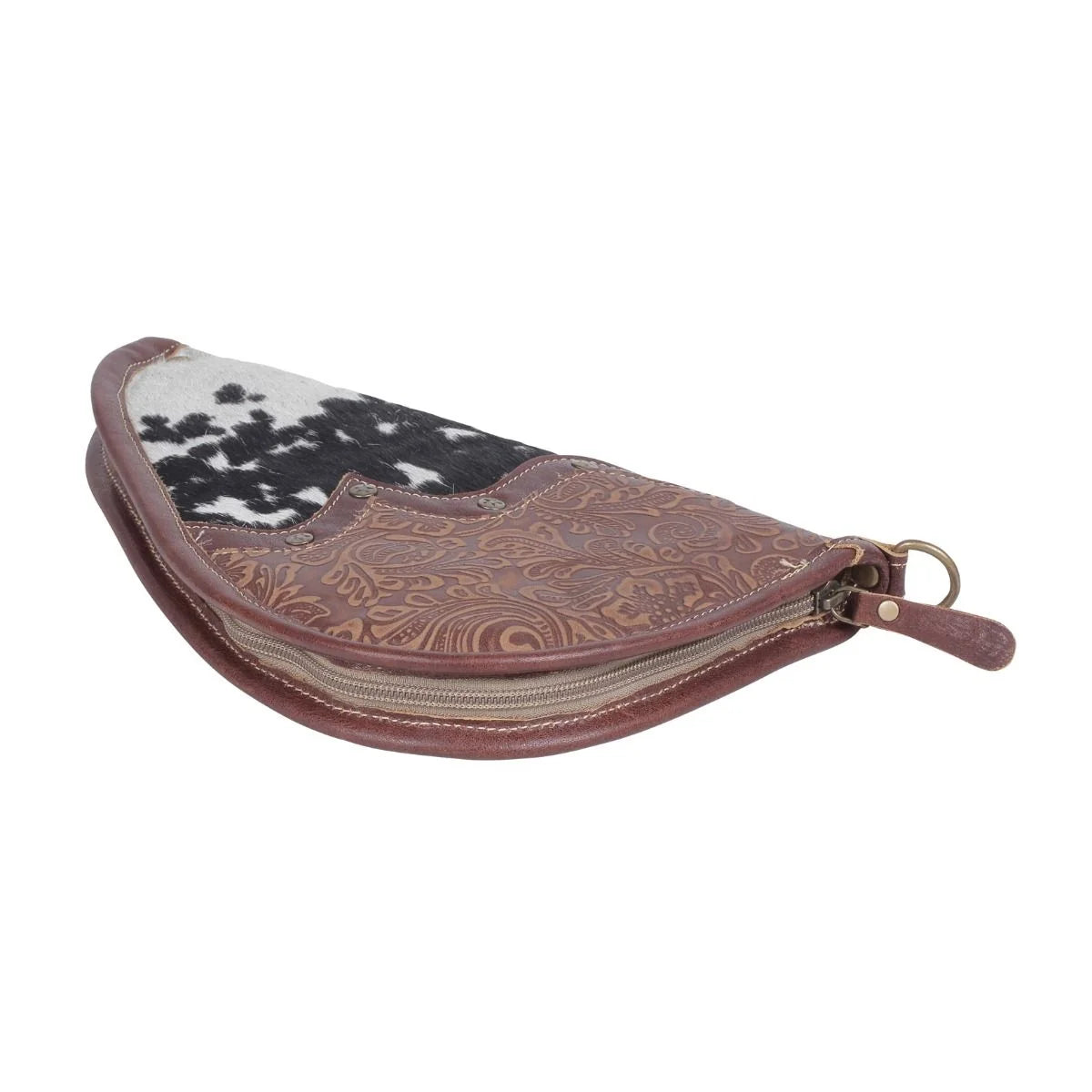 Interior view of Myra Cyanotype 11 inch gun cover with patterned lining and zippered opening
