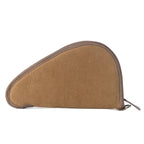 Back view of Myra Frontier Mark Western gun case in Antique Olive cotton with brown leather trim