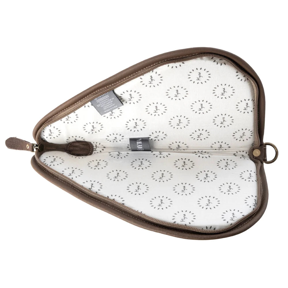 Interior view of Myra Frontier Mark cotton and leather gun case in Antique Olive with patterned lining