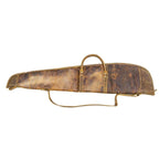 Back view of Myra Hunter leather gun case with top handles and shoulder strap