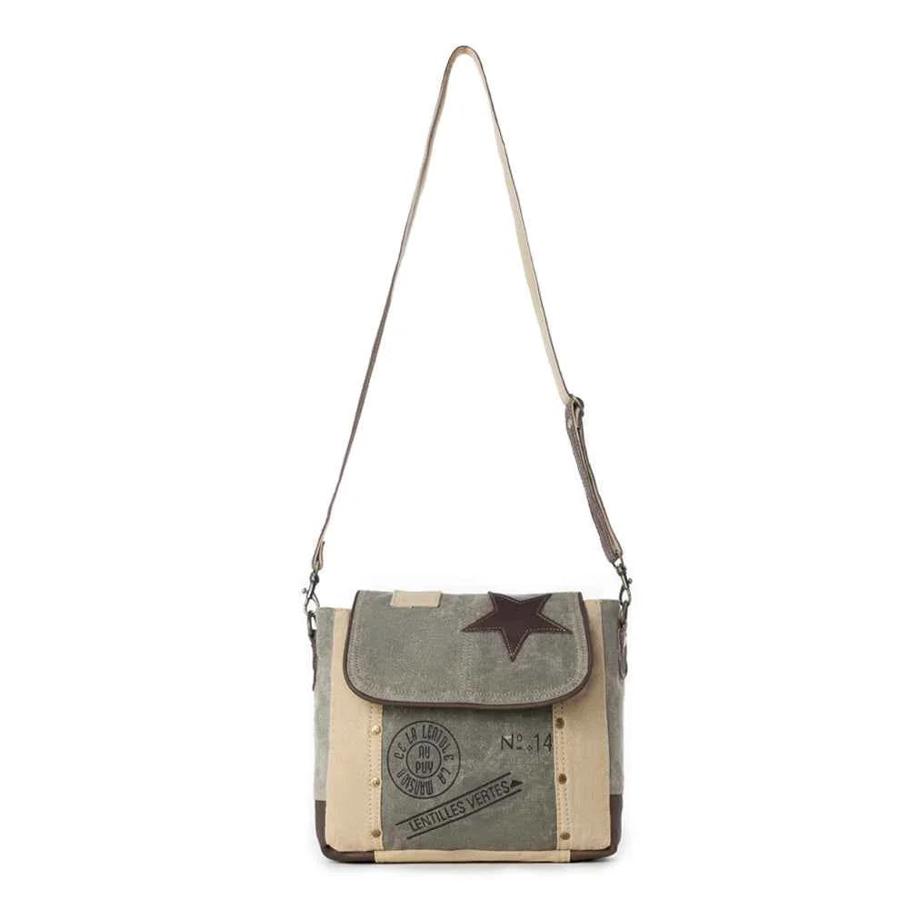 Full view of Myra Leather Star Shoulder Bag with leather star detail and adjustable shoulder strap