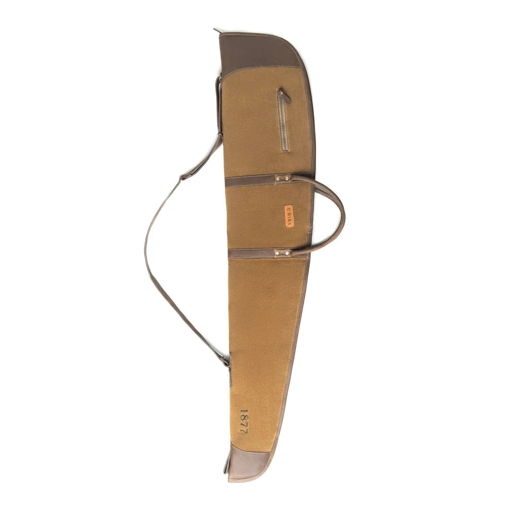 Myra Long Range rifle case in Antique Olive with leather trim, handles and shoulder strap