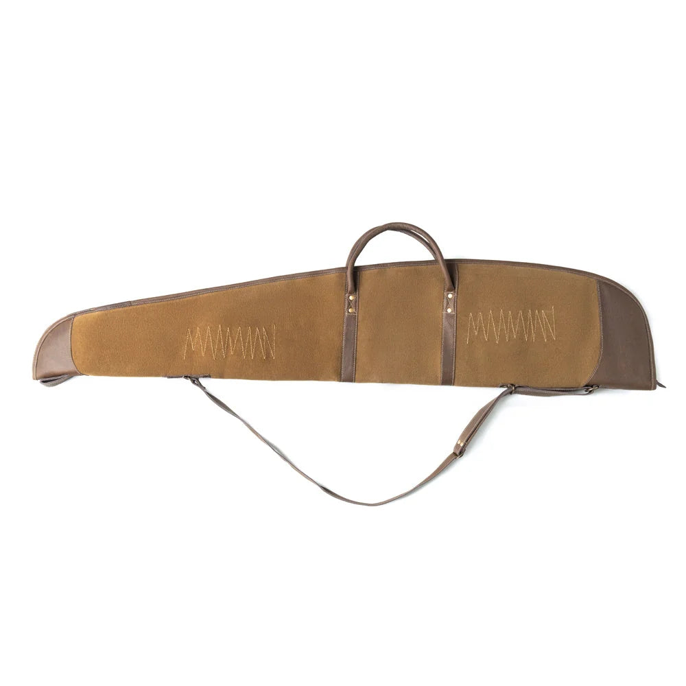 Back view of Myra Long Range cotton and leather rifle case in Antique Olive
