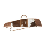 Myra Redstone Divide hand-tooled hair-on leather gun case in Mocha Brown full side view