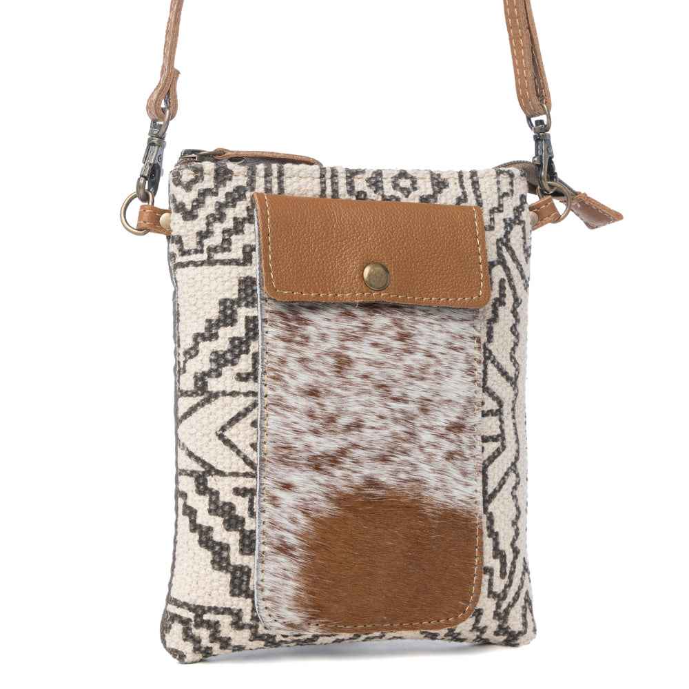 Myra Vuierra Rivet crossbody bag with hairon leather, Aztec print and leather accents