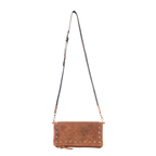 Myra Yellowstone Amber Palisade leather clutch with embossed Y detail