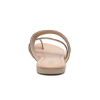 Rear view of Myra Point Ridge tan leather sandal showing open heel, stitched footbed, and low-profile sole