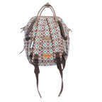 Woven canvas backpack with ebony leather accents