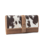 Compact western leather wallet with black and white hairon pattern