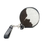 Myra Mesa Halo black and white hairon leather coin pouch with wrist strap