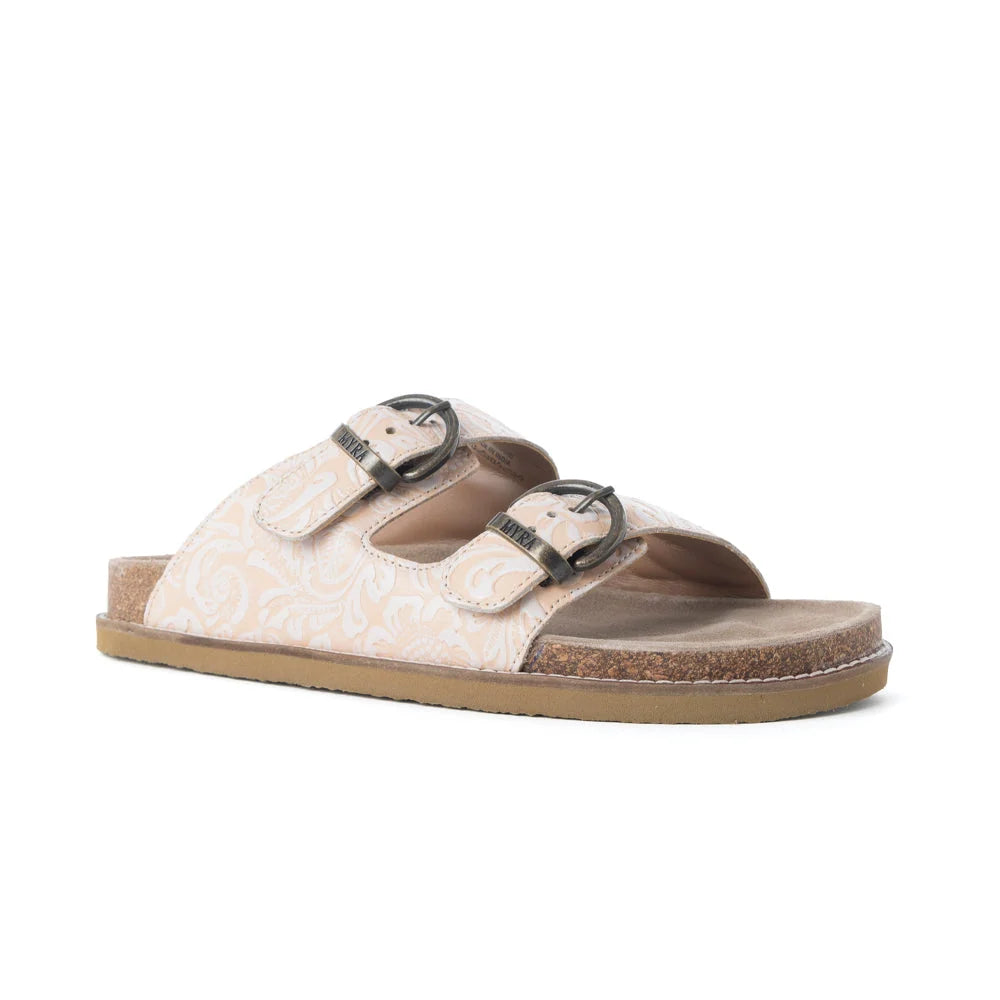  Myra Desert Lily sandal with two buckle straps, cork footbed, and low-profile sole