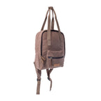 Khaki taupe canvas backpack with front zip pocket