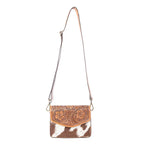 Myra Bridle Blossom amber hand-tooled hairon leather bag