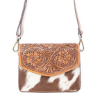 Amber hairon leather shoulder bag with adjustable strap