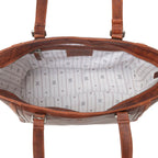 Spacious brown leather tote for work, travel, and everyday use