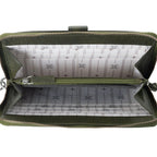 Green leather wallet with spacious interior compartment