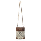  Myra Soul Searcher floral canvas and brown leather crossbody bag with its full adjustable shoulder strap
