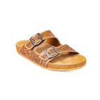 Front angled view of a Myra Darla Trail sandal showing two adjustable buckles and an open toe.