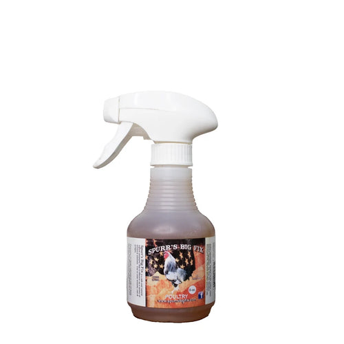 Spurr’s Big Fix poultry treatment spray in an 8 oz bottle