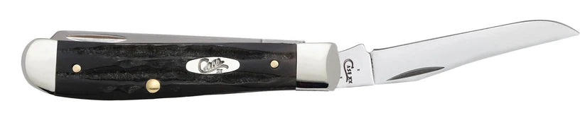 Case Jigged Buffalo Horn Mini Trapper knife with Clip blade fully open