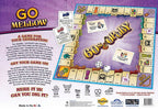 Back of 60s-Opoly board game box showing the game board, cards, tokens, and 1960s gameplay