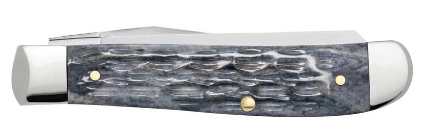 Case Gray Bone Mini Trapper pocket knife closed, showing the Crandall jig gray bone handle