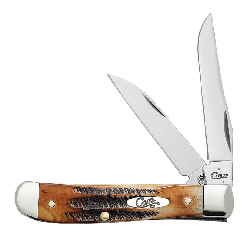 Case 6.5 BoneStag Mini Trapper knife with Clip and Wharncliffe blades partially open