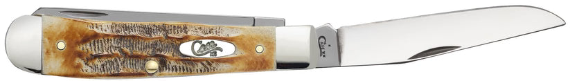 Case 6.5 BoneStag Trapper knife showing its jigged and hand-flamed BoneStag genuine bone handle