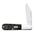 Case Jigged Buffalo Horn Barlow knife with Clip blade partially open and oval Case shield
