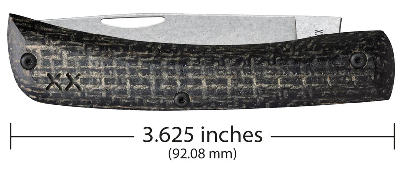 Case XR Sod Buster Jr. Black Burlap knife showing 3.625-inch closed length