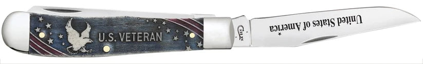 Case U.S. Veteran Natural Bone Trapper knife with embellished Clip blade open