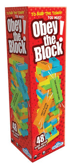 Obey the Block red box with colorful 48-block wooden tumbling tower