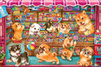 Shiba's Candy Store 35-piece floor puzzle artwork showing puppies in a colorful candy shop