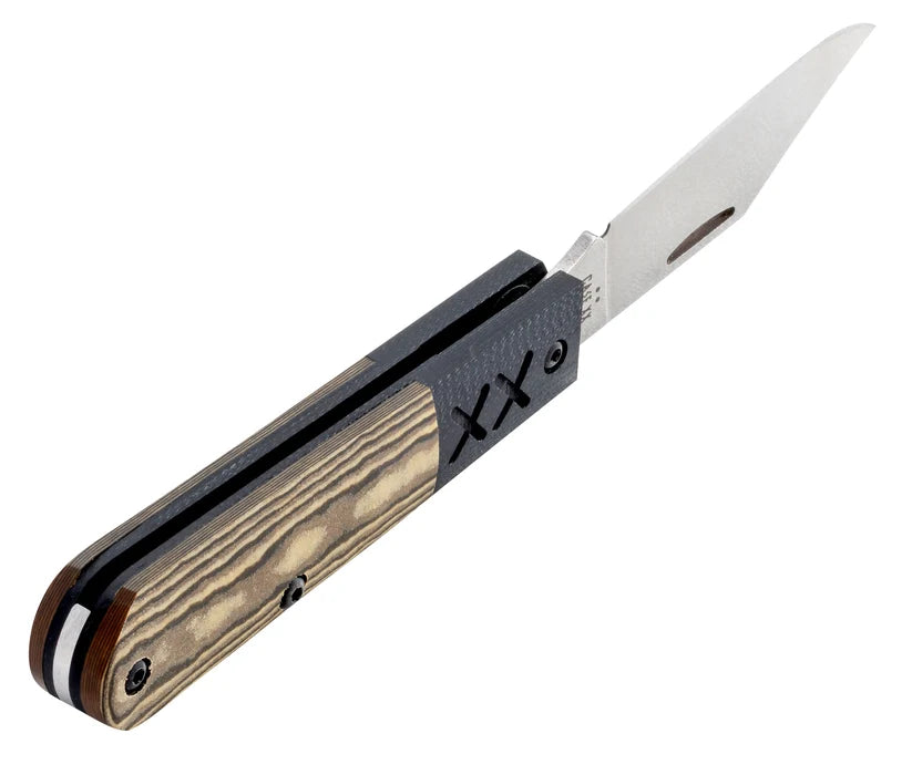 Angled view of open Case XR Barlow showing blade and handle construction