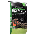 Backwoods Big River all-around food plot seed blend in a black and green 50 lb bag