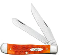 Open Case Tequila Sunrise Bone Trapper with orange-red jigged handle and two blades