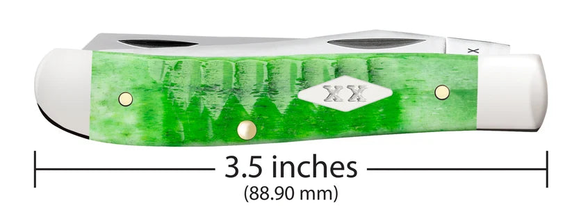Case Gator Mini Trapper knife with bright green handle showing a 3.5-inch measurement