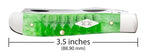Case Gator Mini Trapper knife with bright green handle showing a 3.5-inch measurement