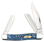 all three blades open
Case Smooth Blue Sycamore Wood Stockman pocket knife with Clip, Sheepfoot, and Spey blades open