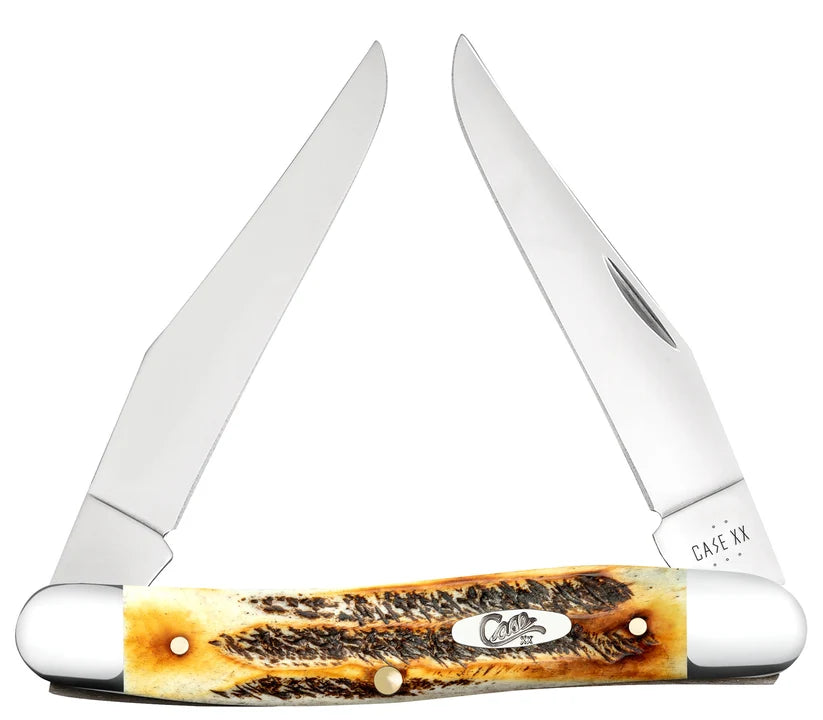 Case 6.5 BoneStag Muskrat knife with both Clip blades partially open