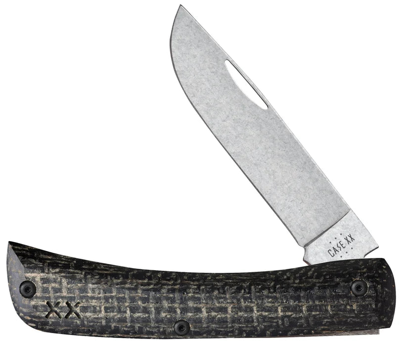 Case XR Sod Buster Jr. Black Burlap knife with Skinner blade partially open