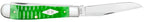 Case Gator Trapper knife with bright green bone handle and white blade on white background