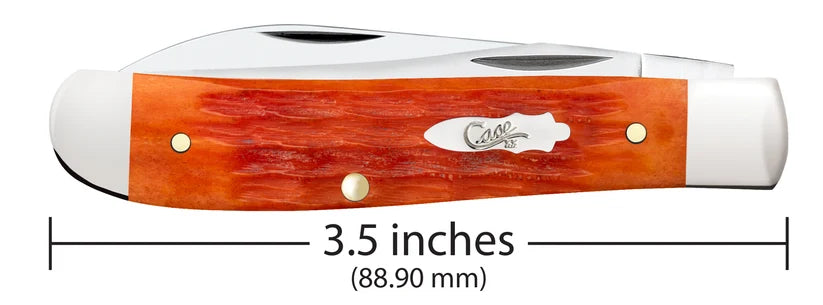 Closed Case Tequila Sunrise Bone Mini Trapper showing 3.5-inch length
