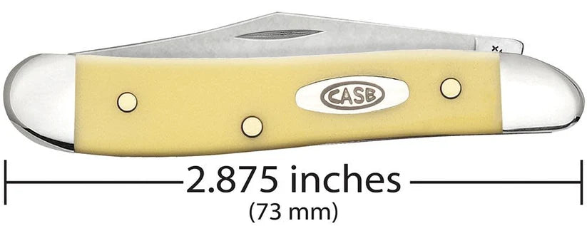 Yellow synthetic handle detail on Case Peanut knife 00030