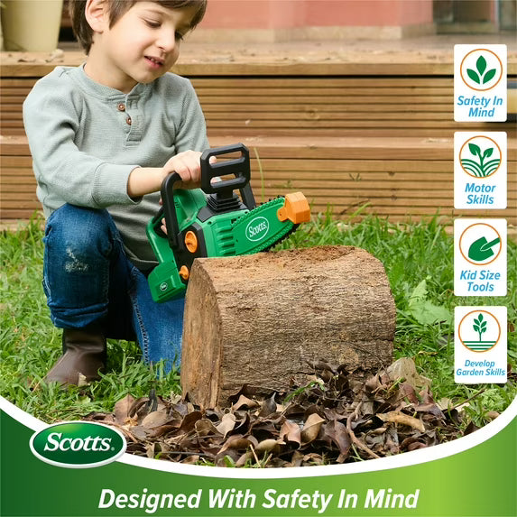 Scott's Battery-Powered Toy Chainsaw for Kids – Pretend Play Tool with Rotating Chain, Realistic Sounds, Durable Construction, Ages 3+ (Batteries Included)